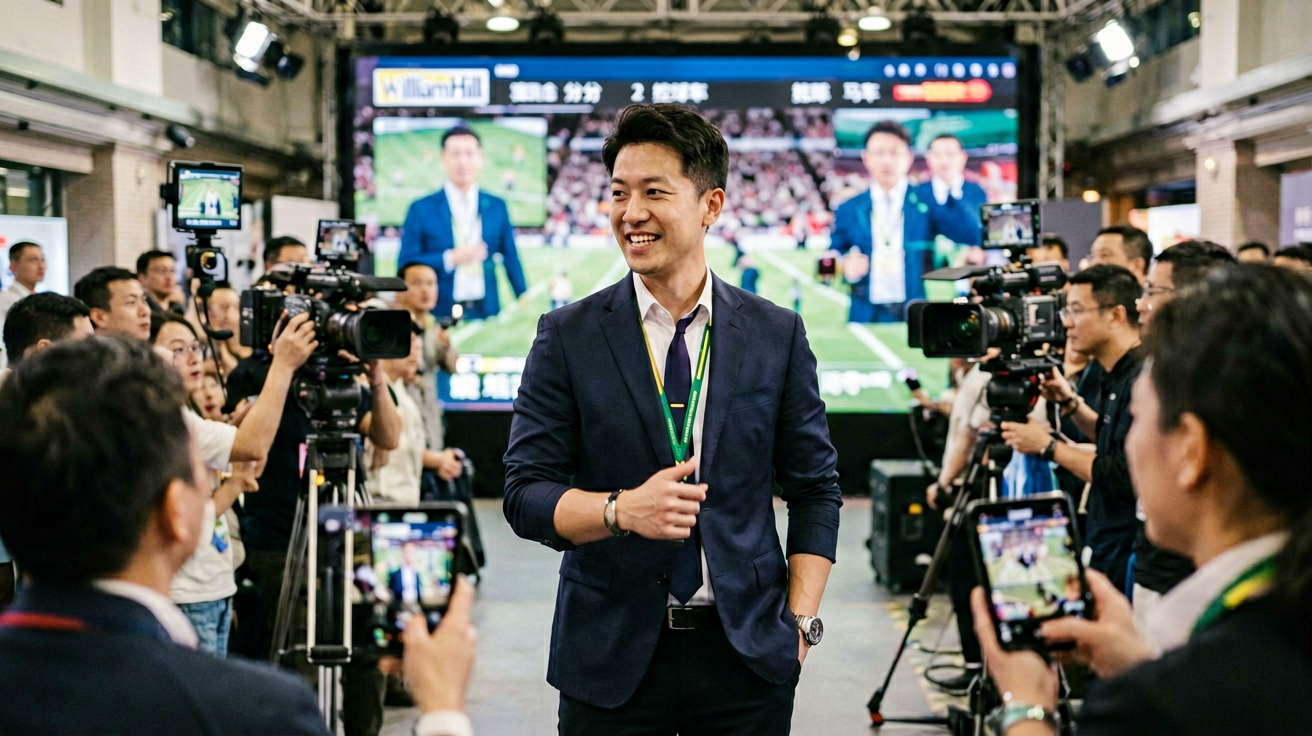WilliamHill直播画面、比分弹窗、控球率图表等场景